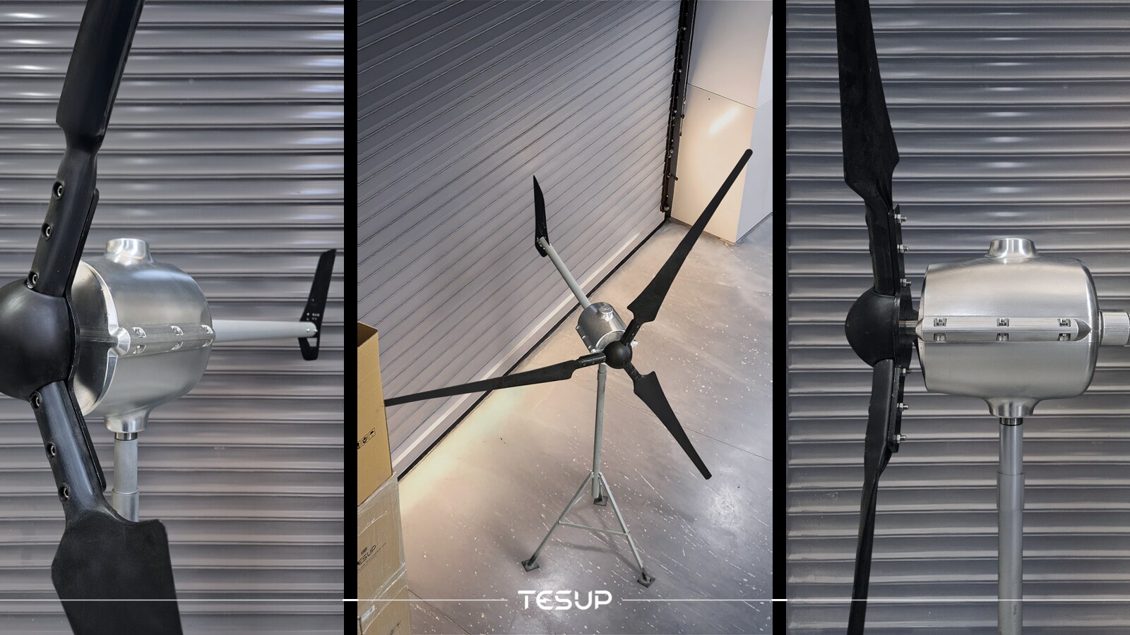 De horizontale windturbine Wekraft Magnum op zijn aluminium behuizing