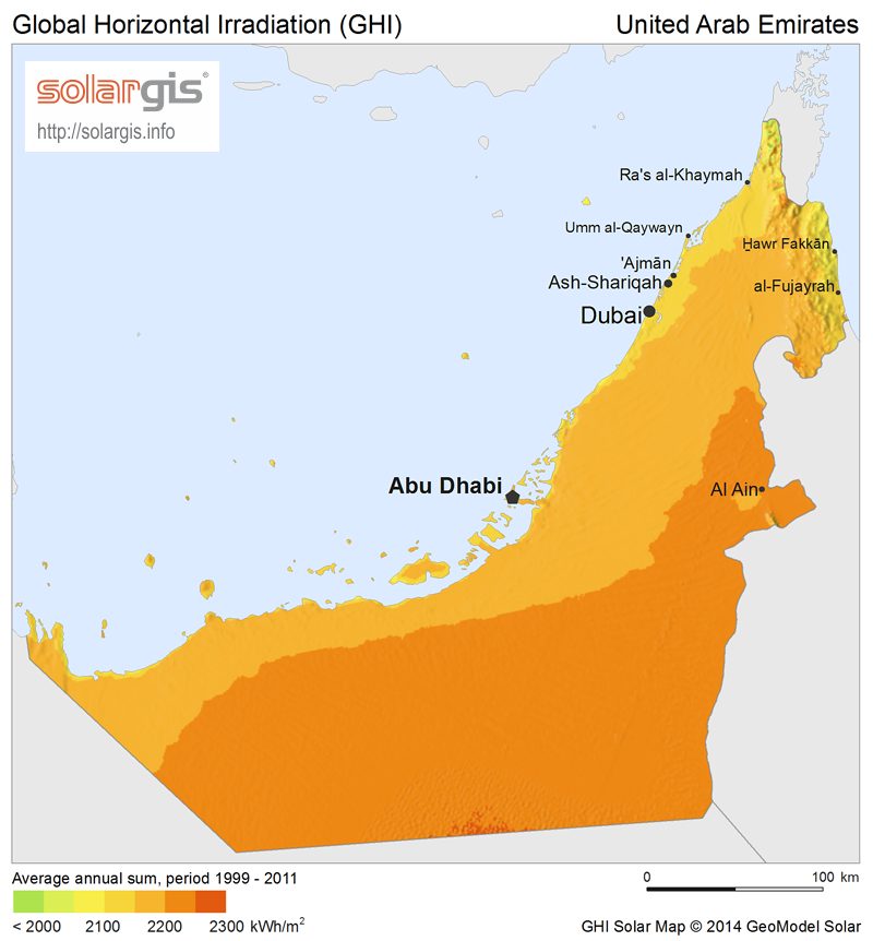 Solar resource map — الإمارات العربية المتحدة