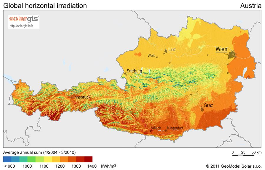 Solar resource map — Österreich