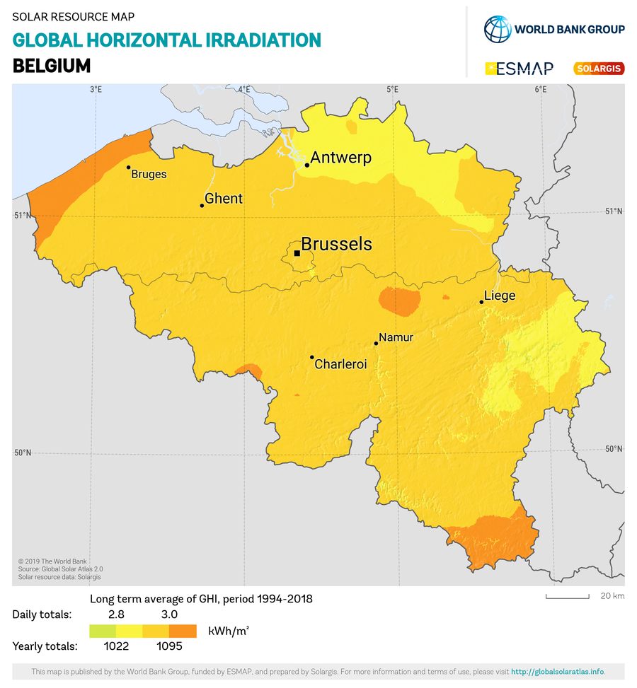 Solar resource map — België