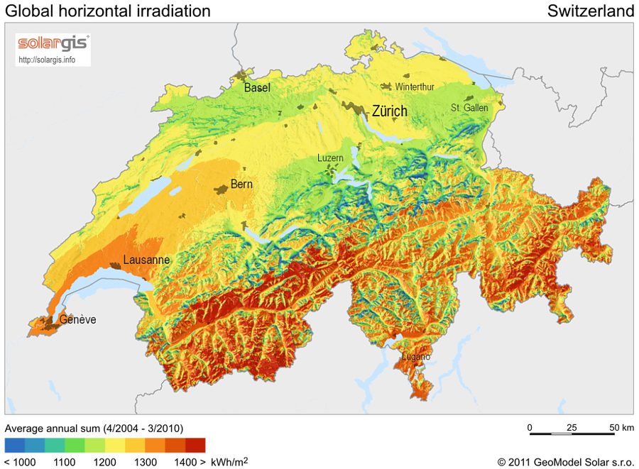 Solar resource map — Schweiz