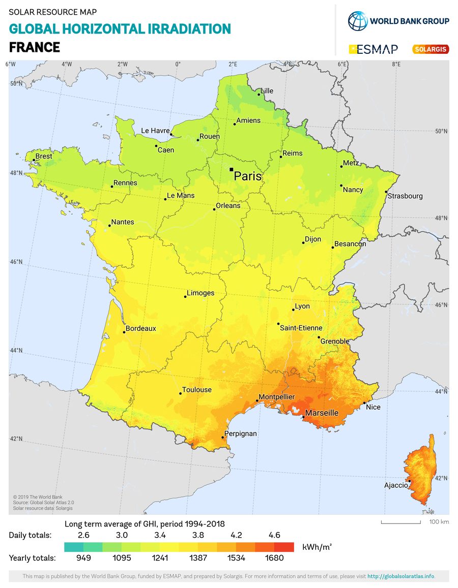 Solar resource map — France