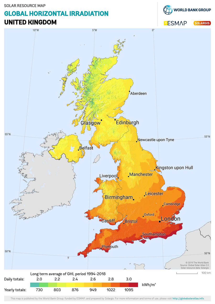 Solar resource map — United Kingdom