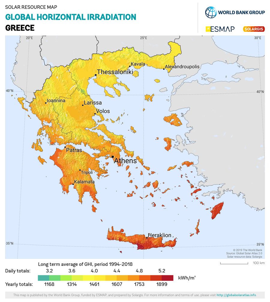 Solar resource map — Ελλάδα