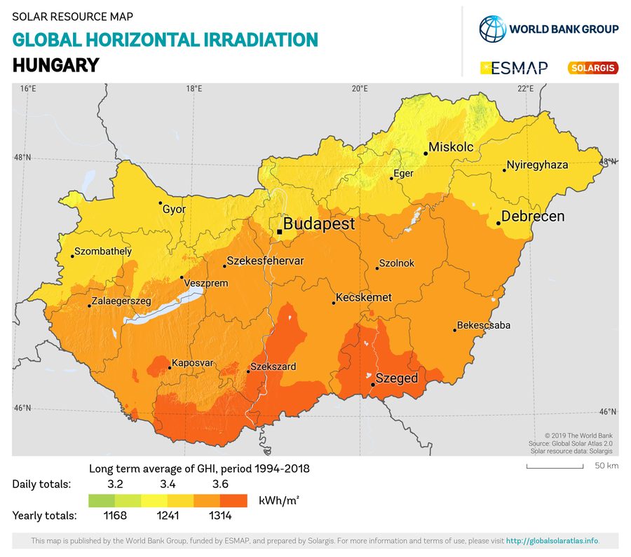 Solar resource map — Magyarország