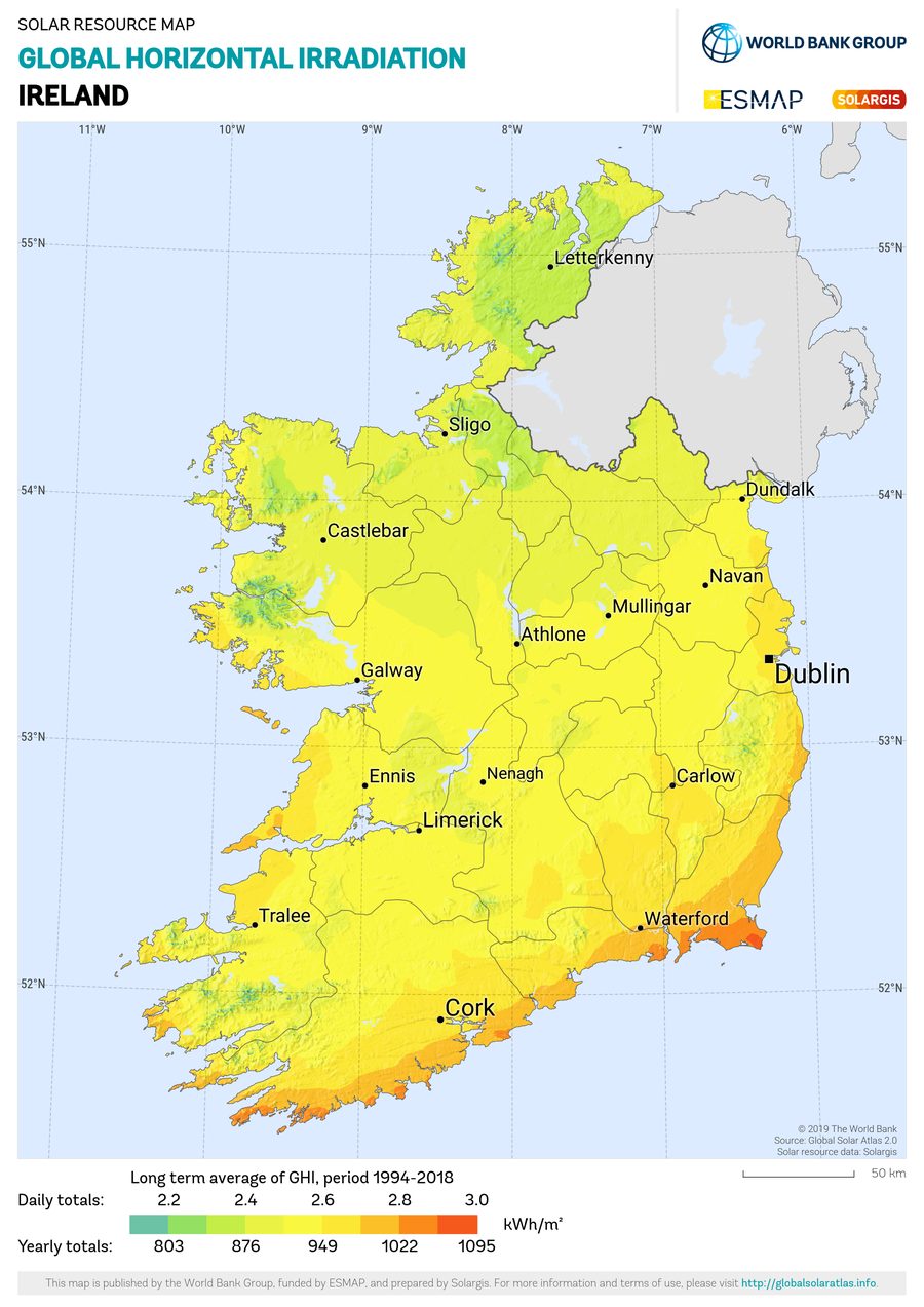 Solar resource map — Ireland