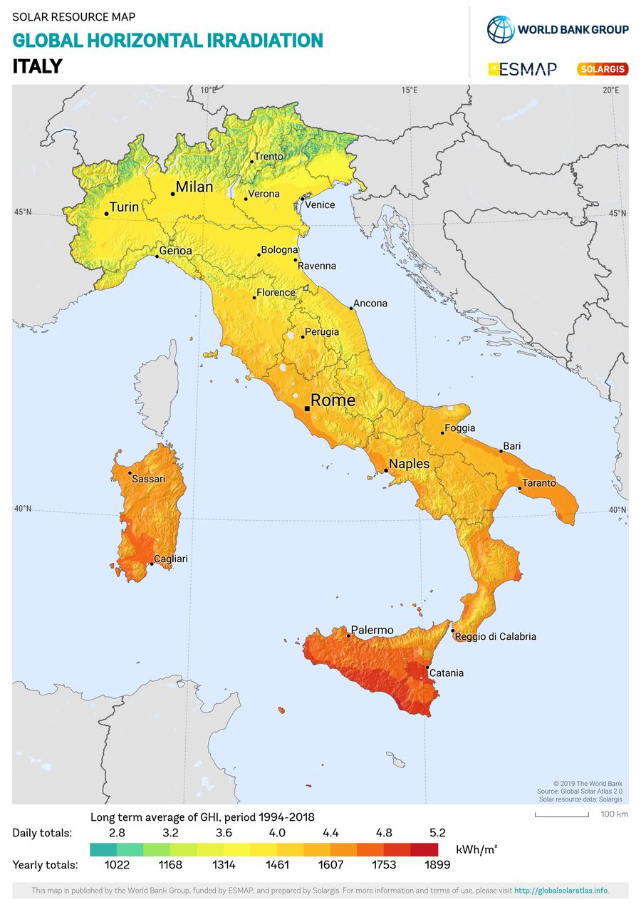 Solar resource map — Italia