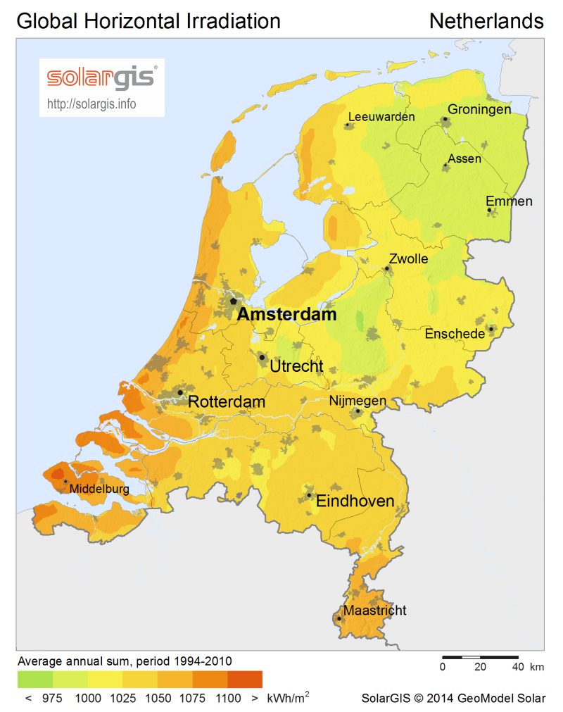 Solar resource map — Nederland