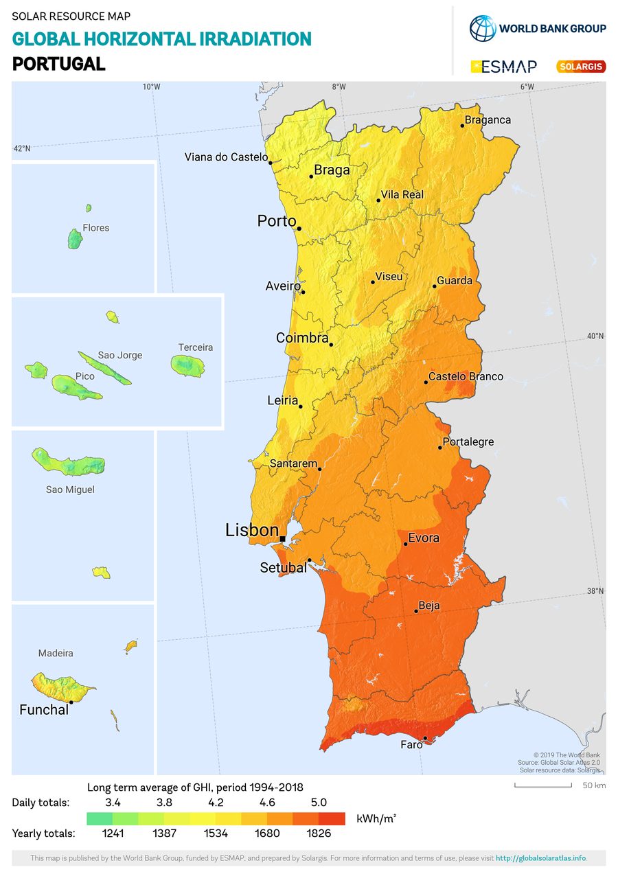 Solar resource map — Portugal