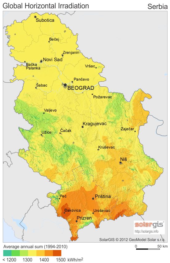 Solar resource map — Србија