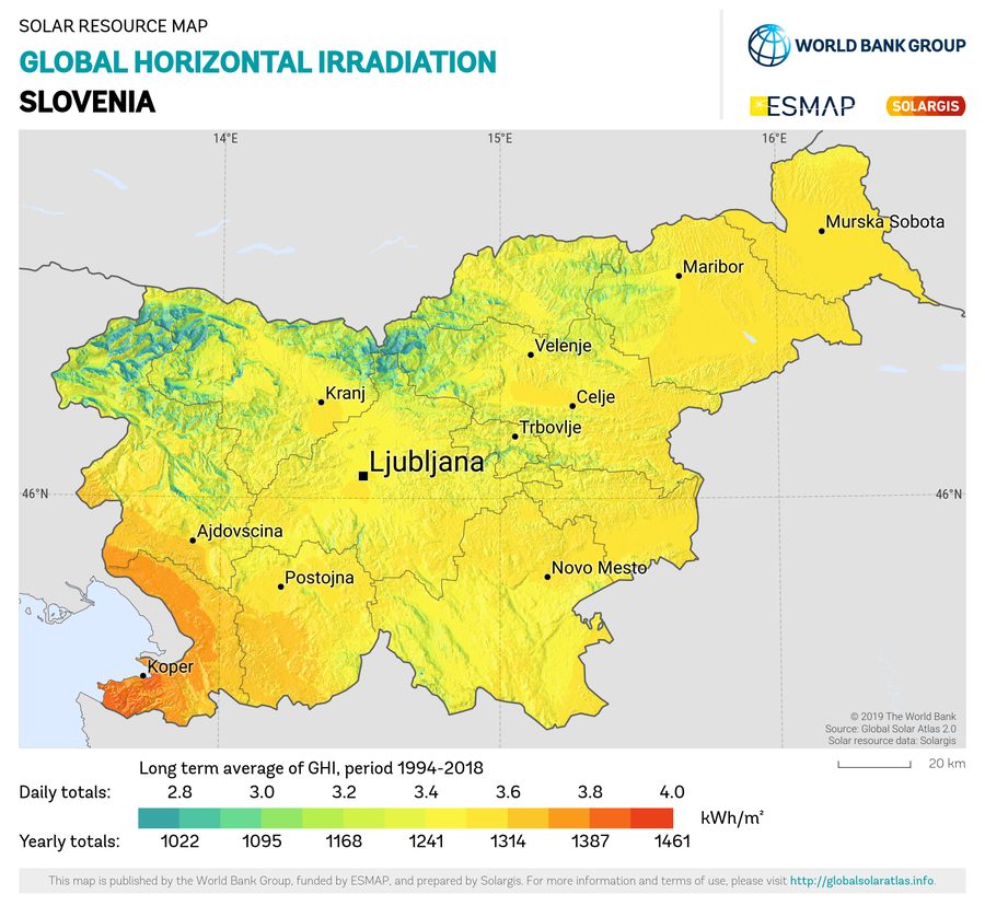 Solar resource map — Slovenija