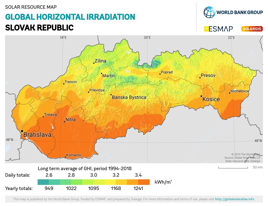 Solar resource map — Slovensko