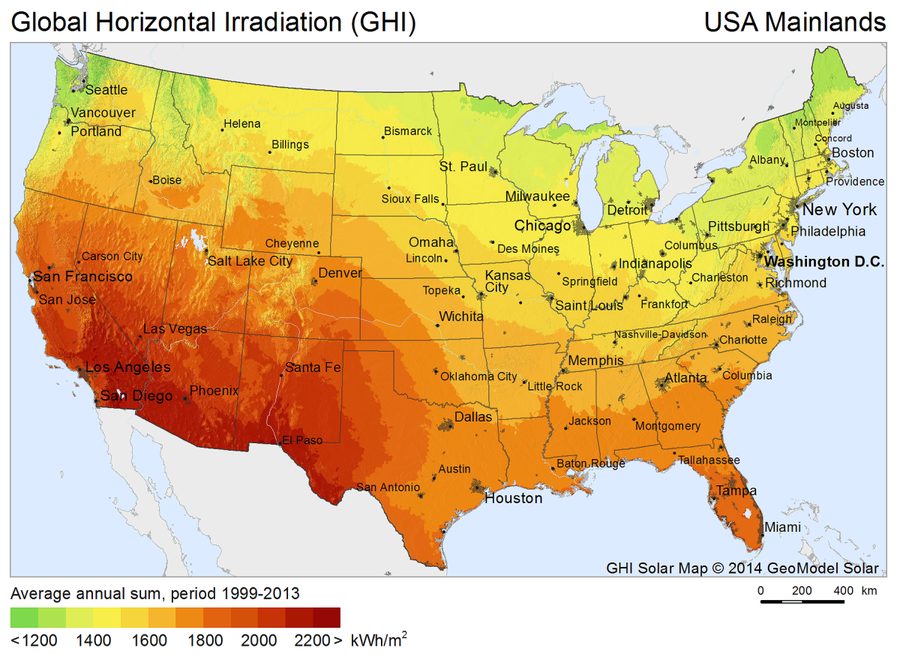 Solar resource map — United States